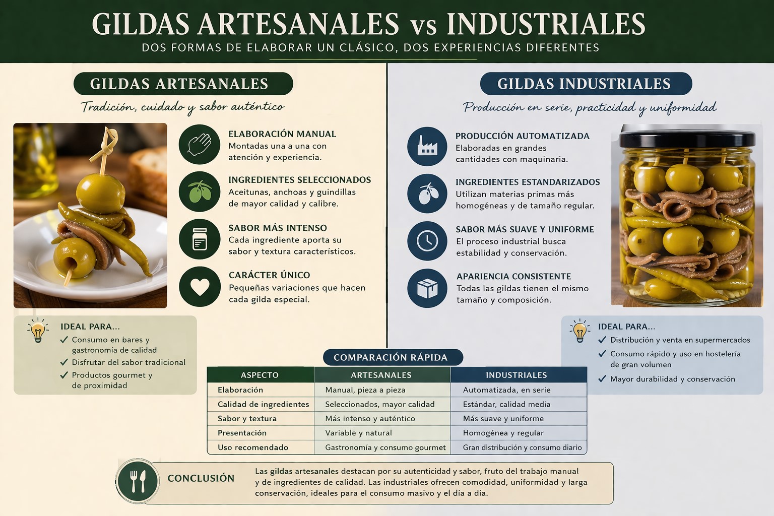 omparativa gildas artesanales vs industriales para hostelería profesional