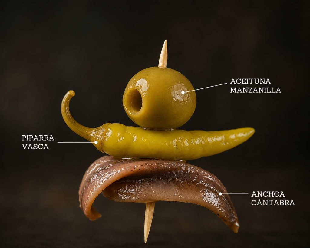 Gildas gourmet con anchoa del Cantábrico para restaurantes